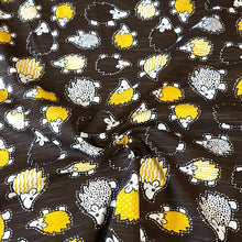 Load image into Gallery viewer, Lightweight Cotton Knit Fabric, Fun Hedgehog Print Fabric. Cute Fabric, Lightweight 2-way stretch Fabric. Sold by the 1/2 yard
