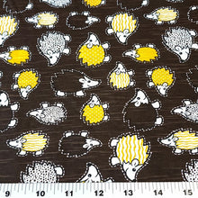 Load image into Gallery viewer, Lightweight Cotton Knit Fabric, Fun Hedgehog Print Fabric. Cute Fabric, Lightweight 2-way stretch Fabric. Sold by the 1/2 yard
