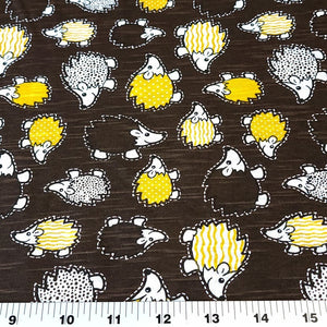 Lightweight Cotton Knit Fabric, Fun Hedgehog Print Fabric. Cute Fabric, Lightweight 2-way stretch Fabric. Sold by the 1/2 yard