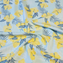 Load image into Gallery viewer, Swim Fabric: Nylon Spandex Swimsuit Fabric, Cute Yellow Hibiscus Tropical Print Fabric, Nice Quality 4-Way Stretch, Sold by the Half Yard
