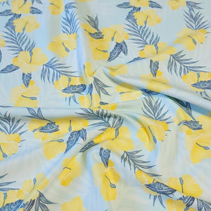 Swim Fabric: Nylon Spandex Swimsuit Fabric, Cute Yellow Hibiscus Tropical Print Fabric, Nice Quality 4-Way Stretch, Sold by the Half Yard