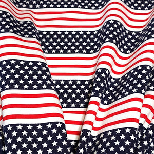 Cotton Spandex Fabric. Red White and Blue Fabric, Patriotic 4th of July, 4-way stretch. Sold by the 1/2 yard.