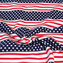 Load image into Gallery viewer, Cotton Spandex Fabric. Red White and Blue Fabric, Patriotic 4th of July, 4-way stretch. Sold by the 1/2 yard.
