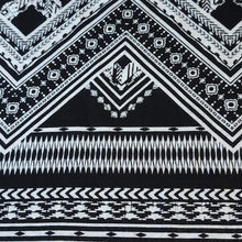 Load image into Gallery viewer, Rayon Challis Fabric. Black and White Boho Print. A Very Nice Light and Flowing Fabric. Nice Rayon Woven Fabric. Sold by the 1/2 yard
