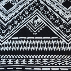 Rayon Challis Fabric. Black and White Boho Print. A Very Nice Light and Flowing Fabric. Nice Rayon Woven Fabric. Sold by the 1/2 yard