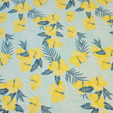 Load image into Gallery viewer, Swim Fabric: Nylon Spandex Swimsuit Fabric, Cute Yellow Hibiscus Tropical Print Fabric, Nice Quality 4-Way Stretch, Sold by the Half Yard
