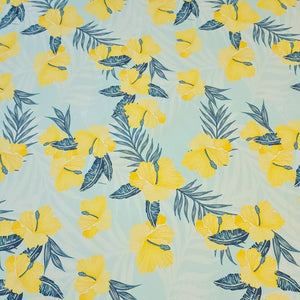 Swim Fabric: Nylon Spandex Swimsuit Fabric, Cute Yellow Hibiscus Tropical Print Fabric, Nice Quality 4-Way Stretch, Sold by the Half Yard