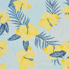 Load image into Gallery viewer, Swim Fabric: Nylon Spandex Swimsuit Fabric, Cute Yellow Hibiscus Tropical Print Fabric, Nice Quality 4-Way Stretch, Sold by the Half Yard
