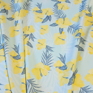 Swim Fabric: Nylon Spandex Swimsuit Fabric, Cute Yellow Hibiscus Tropical Print Fabric, Nice Quality 4-Way Stretch, Sold by the Half Yard