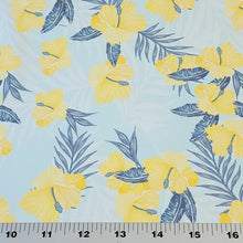 Load image into Gallery viewer, Swim Fabric: Nylon Spandex Swimsuit Fabric, Cute Yellow Hibiscus Tropical Print Fabric, Nice Quality 4-Way Stretch, Sold by the Half Yard
