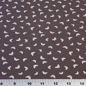 Butterfly fabric on Dusty Brown, Cotton Spandex Euro Knit Fabric, Fun and Soft Fabric, Quality Fabric, 4-way Stretch. Sold by the 1/2 yard.