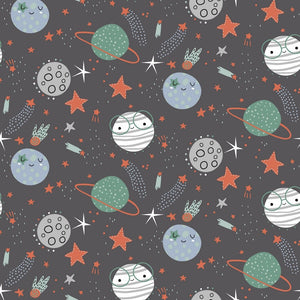 Knit Fabric For Kids European French Terry Knit: 4 Way Stretch Children's Fabric - Planets and Stars Galactic Space Design - 1/2 Yard