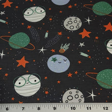 Load image into Gallery viewer, Knit Fabric For Kids European French Terry Knit: 4 Way Stretch Children&#39;s Fabric - Planets and Stars Galactic Space Design - 1/2 Yard
