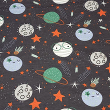 Load image into Gallery viewer, Knit Fabric For Kids European French Terry Knit: 4 Way Stretch Children&#39;s Fabric - Planets and Stars Galactic Space Design - 1/2 Yard
