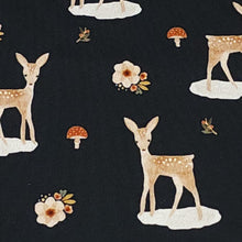 Load image into Gallery viewer, Cute Deer and Mushroom Print Fabric - Colorful Cotton Spandex Knit 4 Way Stretch Fabric - Perfect for Kids&#39; Apparel - Sold by 1/2 Yard
