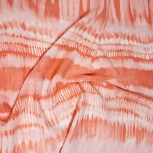 Load image into Gallery viewer, Rayon Challis Fabric Coral Orange and Ivory Boho Tie Dye Lightweight Rayon Flowy and Fun Woven Rayon Challis Fabric, Sold by the 1/2 yard
