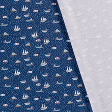 Load image into Gallery viewer, Cotton Knit Fabric Boats at Sea Sailboat Motor Boat, Ideal for Children&#39;s Apparel, European Quality, 4 Way Stretch - Sold by the 1/2 yard
