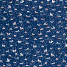 Load image into Gallery viewer, Cotton Knit Fabric Boats at Sea Sailboat Motor Boat, Ideal for Children&#39;s Apparel, European Quality, 4 Way Stretch - Sold by the 1/2 yard
